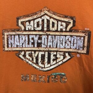 Harley Davidson Motorcycle Cancun Mexico Orange T-Shirt Short Sleeve * Flawed*